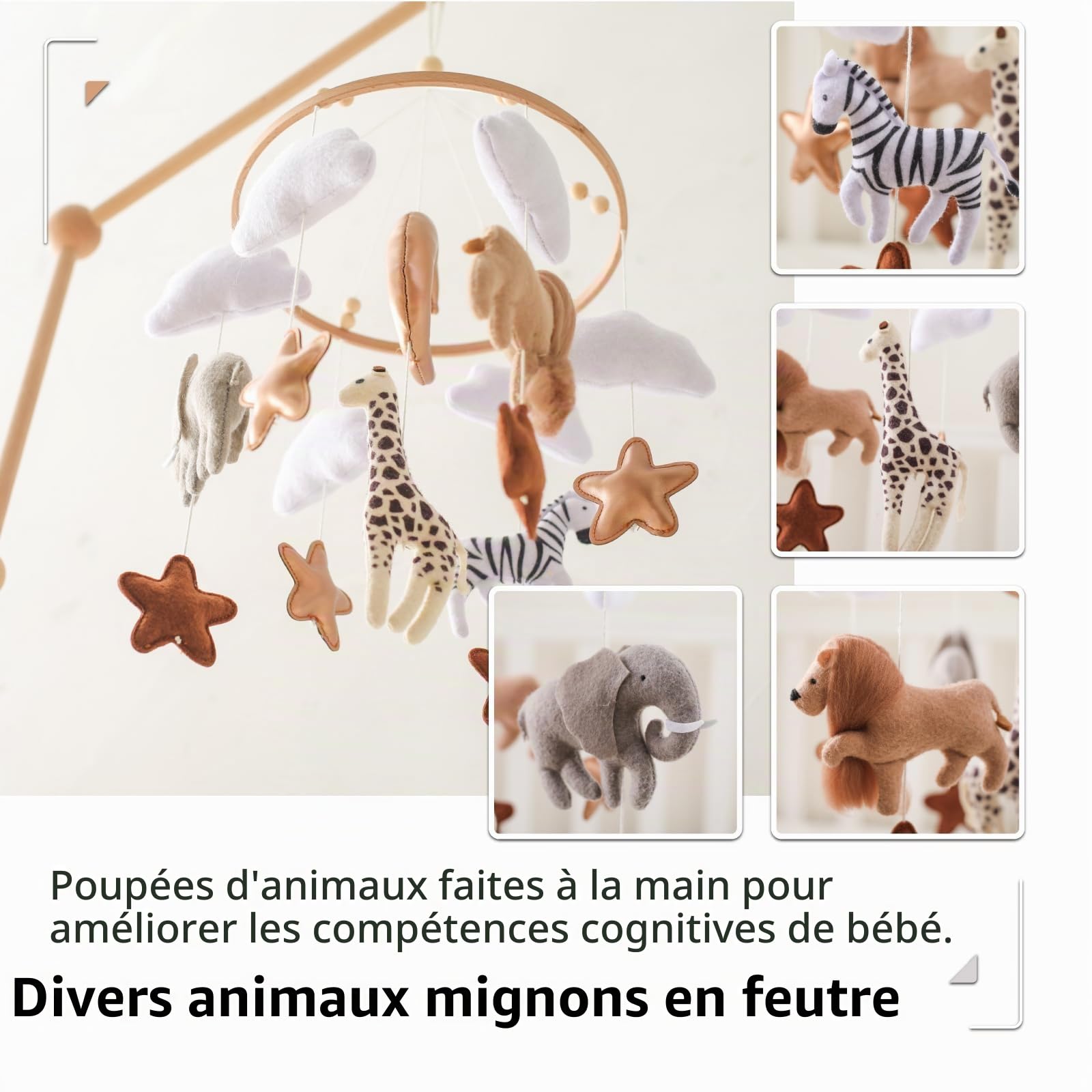 Mobile Safari pour berceau – Mobiles de berceau pour bébé – Fabriqué à la main en feutre pour décoration de chambre d'enfant et cadeau de douche