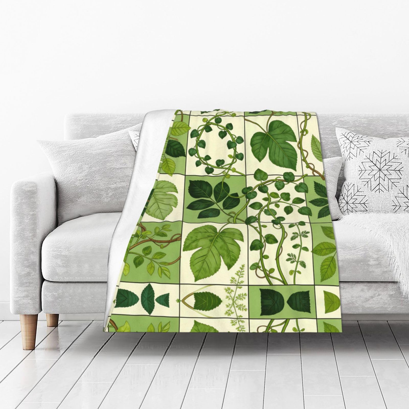 DUYIOKH Lush Vine Leaf Tiles Print Thick Throw Blanket, Blanket for Couch Bed Warm Travel Blanket for Camping Movie Night