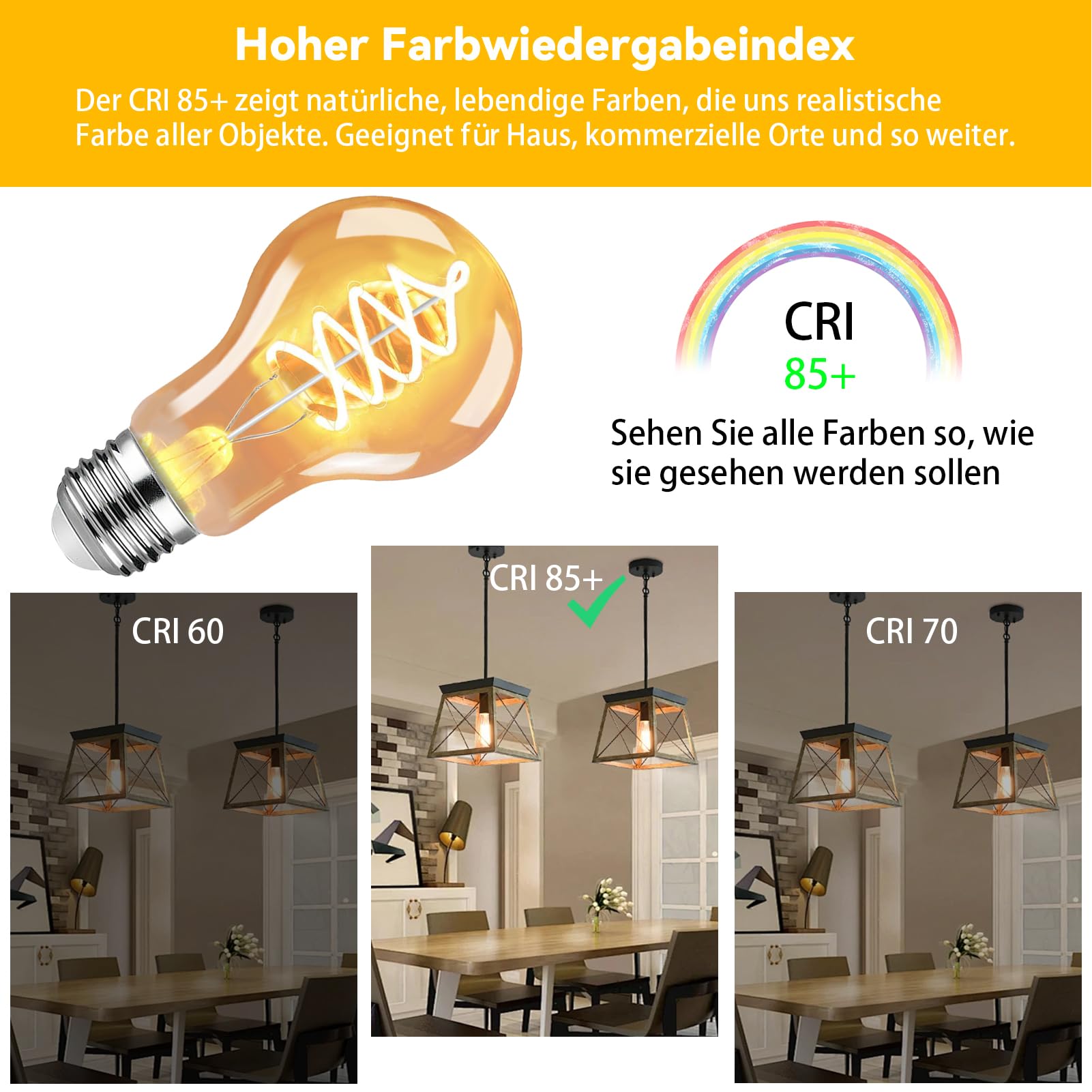 4Stück Edison Vintage Glühbirne, E27 4W LED Glühbirne Vintage Antike Glühbirne, A60 LED Lampe warmweiß 2700K Licht Beleuchtung für Nostalgie Haus Café Bar Restaurant (Packung mit 2)