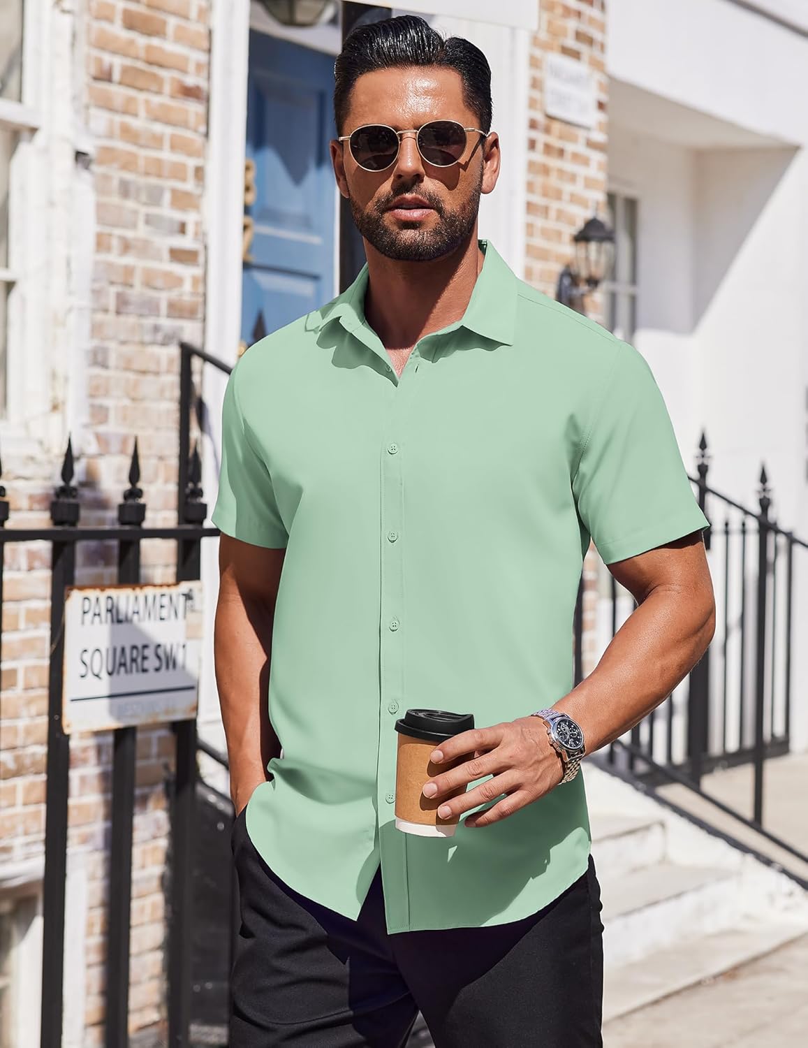 COOFANDY Mens Dress Shirts Button Down Short Sleeve Shirt Summer Shirts Business Casual Wedding Shirt - Image 2