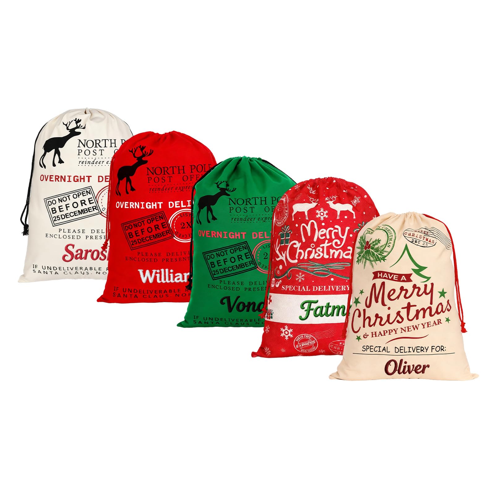 ENOMY Großer Weihnachtsmann Sack mit Personalisierung – Weihnachtssack als Individuelles Geschenksackerl Weihnachten, Wiederverwendbare Weihnachtstüten Groß für Familie Kinder