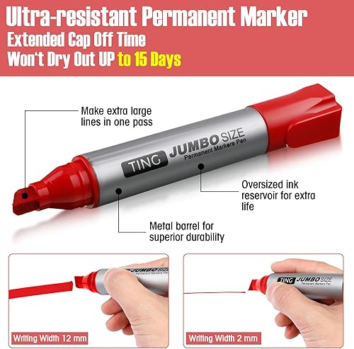 Miniatura 3 de Fuutreo 32 marcadores permanentes jumbo a granel, punta de cincel grande, marcadores permanentes, impermeables, bolígrafos gigantes, de secado