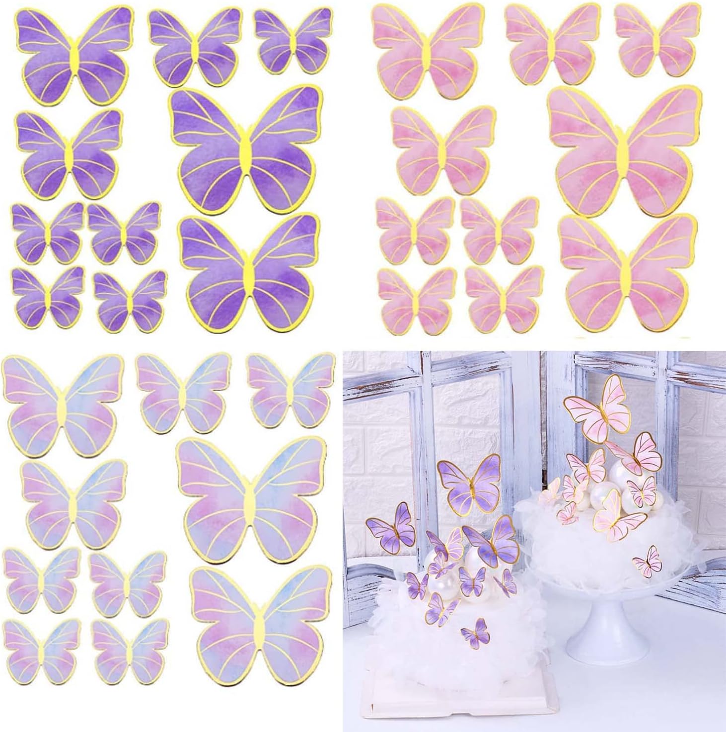 Buy 30 Pack Butterfly Cupcake Toppers, Cute 3D Butterfly Cupcake