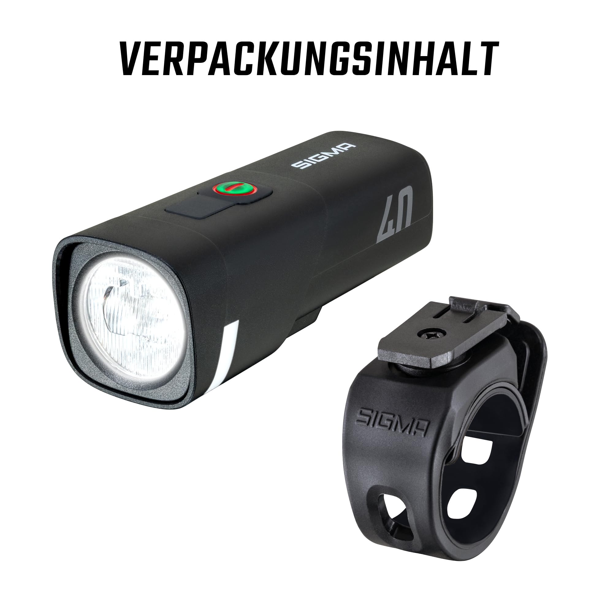 SIGMA Aura 40 | LED Fahrradlicht mit 40 LUX & USB-C | StVZO zugelassenes Vorderlicht mit 2 Leuchtmodi | Lange Akkulaufzeit