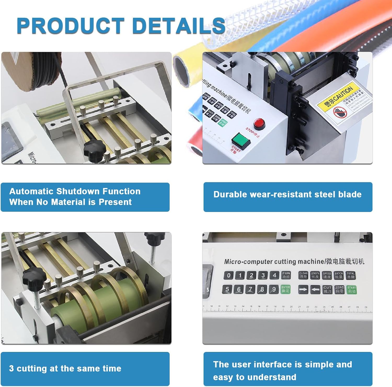 Automatic Electric Tube Cutter Machine - High-Speed 34m/min, Cuts 3 Hoses Simultaneously, LCD Display, Ideal for Rubber & Plastic Pipes, Efficient & Precise Cutting Tool