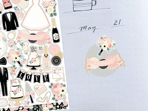 Miniatura 3 de Calcomanías de boda para álbumes de recortes, adorno romántico con vestido, pastel, diseño de flores, calcomanías para despedida de soltera, álbum