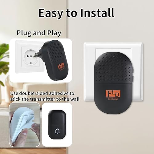 Miniatura 7 de FORELAND - Timbre inalámbrico alimentado por batería, timbre de puerta de 110 db, timbre inalámbrico, 38 melodías funciona con un rango de hasta 500