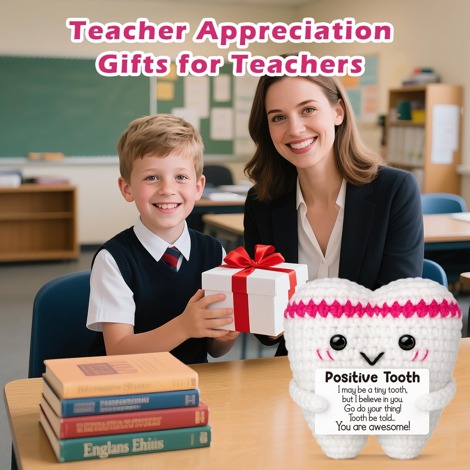 Crochet Teeth Easter Basket Essentials Stuffers for Kids Adults Birthday Mothers Day Graduation Appreciation Gifts Women Her Teens Girl Mom Daughter Friend Sister Teacher Emotional Positive Desk Decor - Image 5