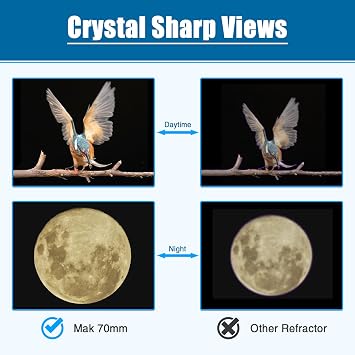 Maksutov-Cassegrain Telescope, Mak70 Telescopes for Adults Kids 1000mm Focal Length 70mm Objective Lens, Beginners Astronomy Telescope with Slow Motion Gimbal Tripod