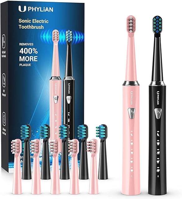 Sonic Electric Toothbrush for Adults - Rechargeable Battery Toothbrush with 5 Modes, 2 Minute Smart Timer, 3 Hours Fast Charge 60 Days Use, Electric Toothbrushes Adults Black Pink