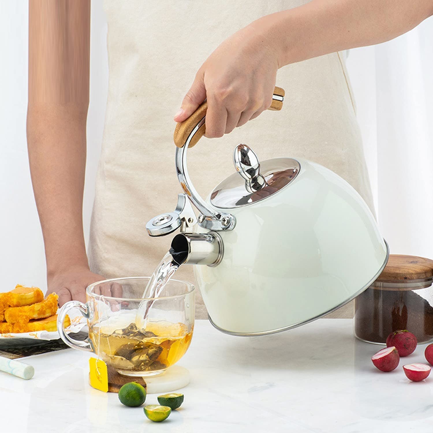 Waterkoker Inductie Fluitketel 3L Fluitende Waterkoker Roestvrijstalen Kookplaat Theepot Fluitje Ketel Kookplaat Thee Pot Met Hittebestendig Handvat Waterketel Theeketel