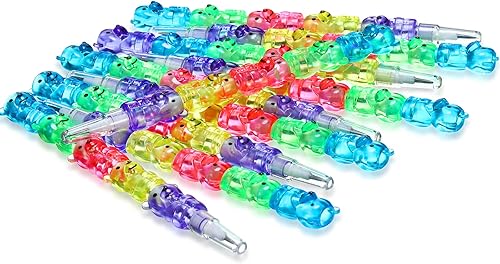 Miniatura 6 de Chinco 20 lápices apilables de plástico con forma de oso de punta apilable, 5 en 1, recuerdos de fiesta de colores para suministros de fiesta de