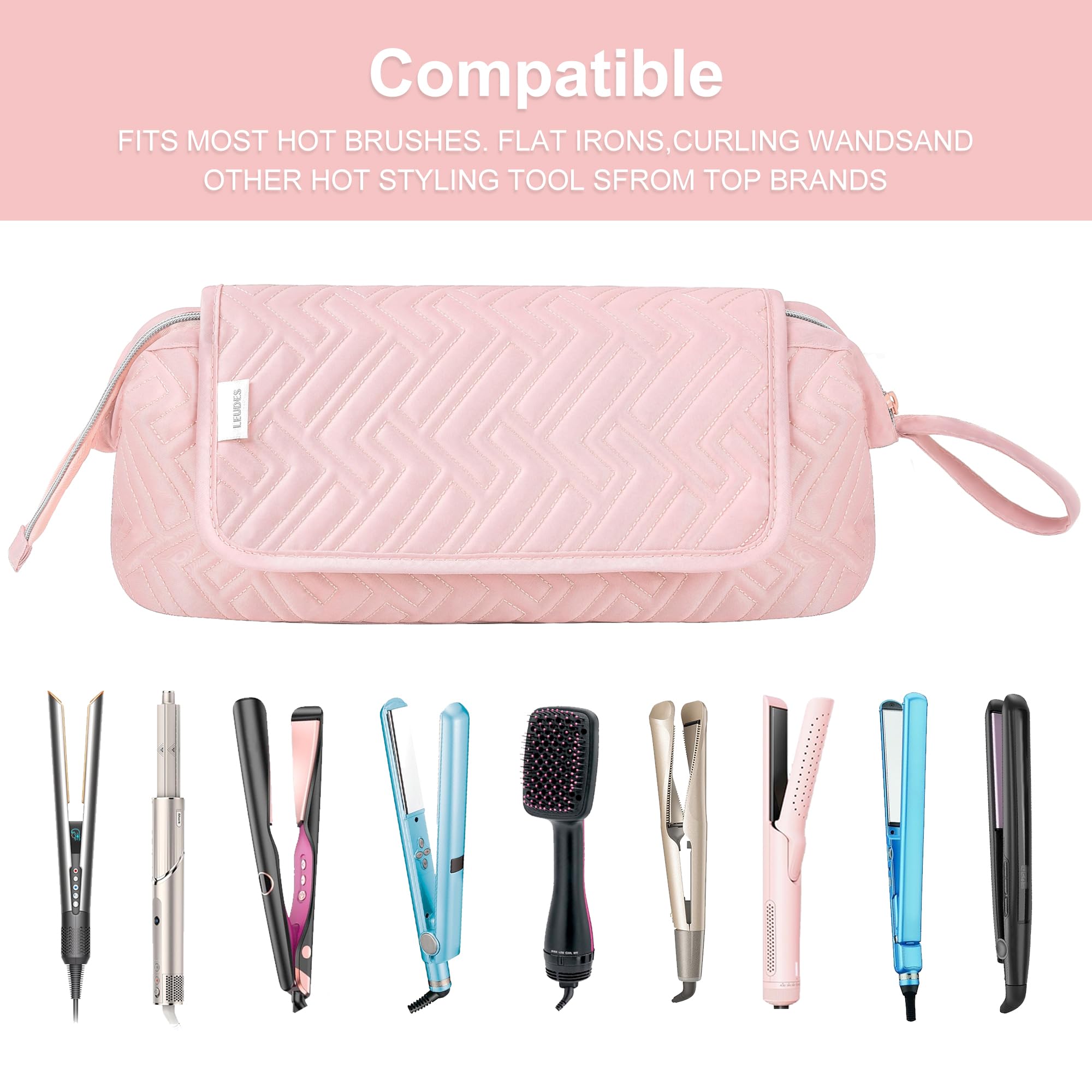 Bolsa de viaje para mujer, resistente al calor, para artículos esenciales de viaje, alisadores, planchas planas, rizadores, cepillos de aire caliente y secador de pelo, bolsas organizadoras 2 6