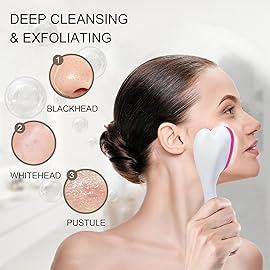 Beomeen Silicone Face Scrubber Exfoliating Brush 2 Pack, Manual Handheld Facial Cleansing Brush Blackhead Scrubber, Soft Bristles Waterproof for Face Skincare (Black Hot-Pink,Heart)