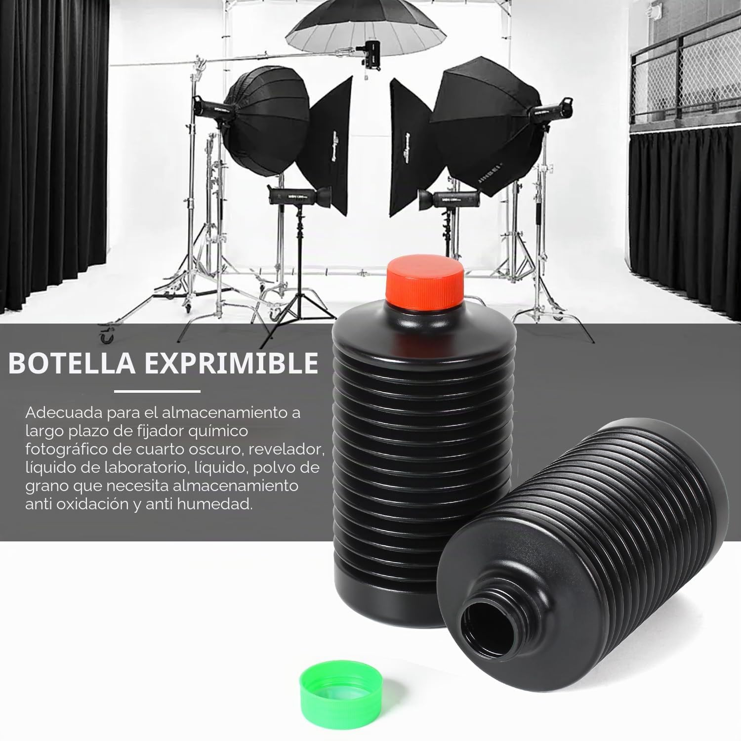 eTone 3 botellas plegables de almacenamiento de productos químicos para cuarto oscuro de 1000 ml, contenedor de líquido plegable, equipo de procesamiento de fotos, almacenamiento antioxidante