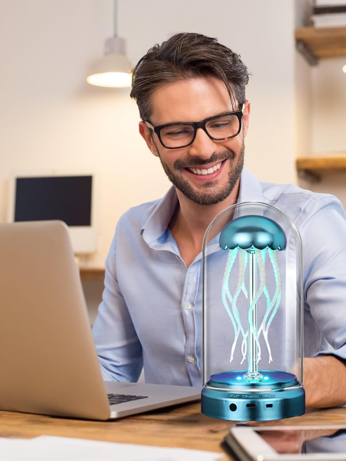 Jellyfish Lamp LED Mood Lamps 7 Color Changing Night Light with Electric Dancing Tentacles USB Rechargeable Cool Lava Light Unique Gifts for Office Game Room Desktop Décor, Blue