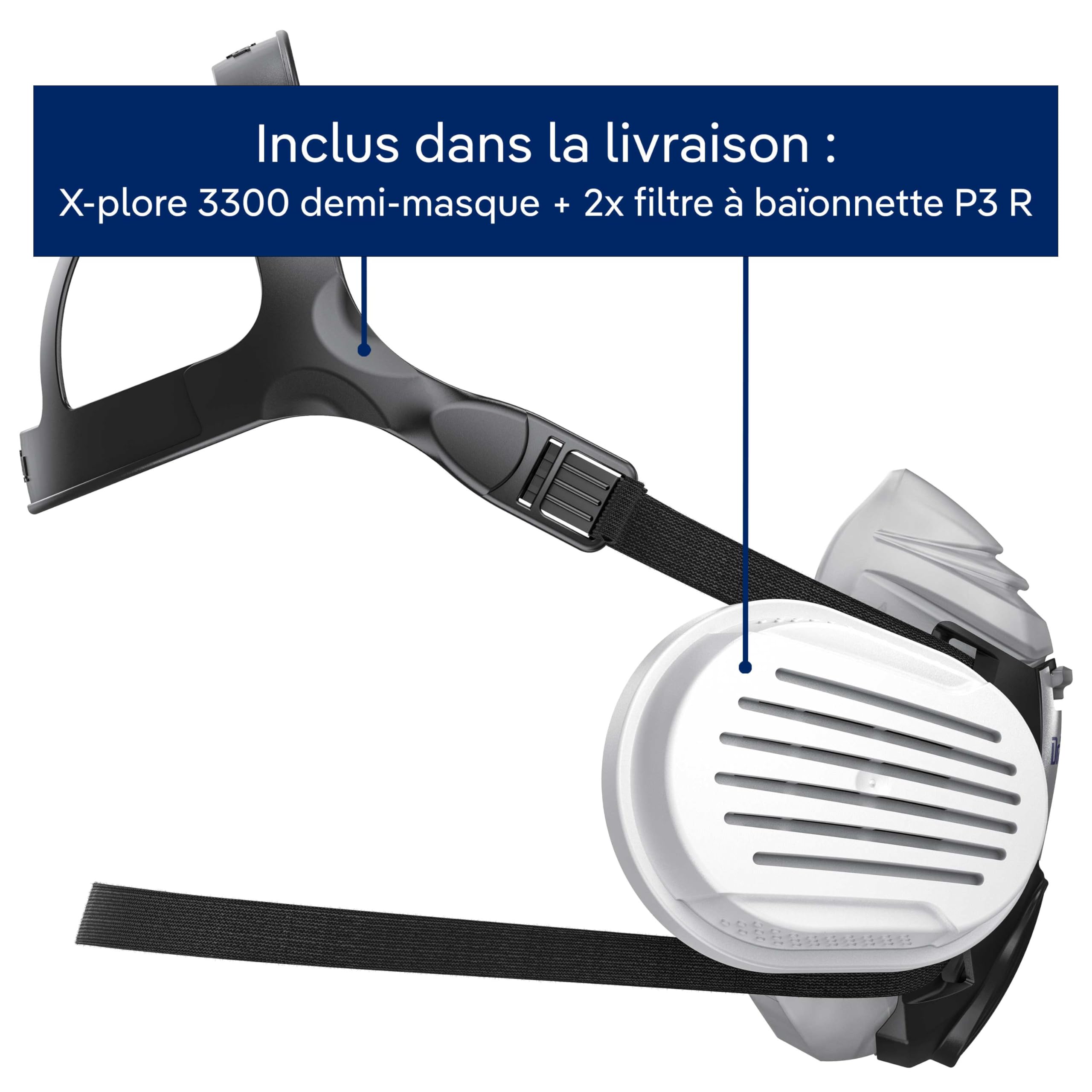 Dräger X-plore 3300 Demi-masque poussières-artisanat avec filtres P3 R résistant à l’eau contre des particules fines