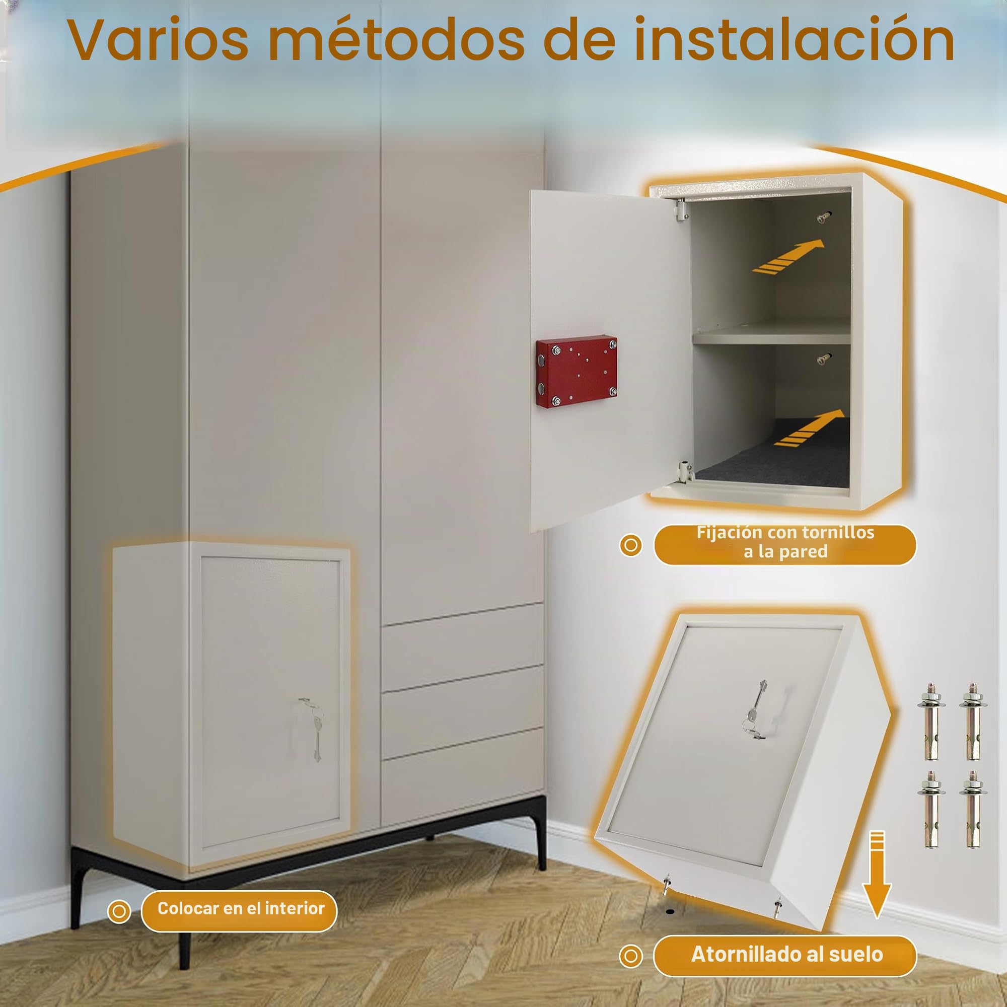 Caja fuerte para el hogar, pequeña caja fuerte con llave, de acero inoxidable, resistente al fuego, resistente al agua, 35 x 31 x 50 cm
