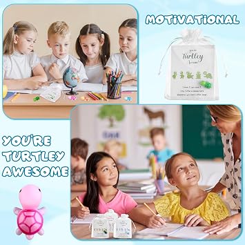 50 Sets You're Turtley Awesome Inspirational Gift 50 Turtle Greeting Cards Mini Sea Turtle Figure Organza Bag Employee Appreciation Gift for Coworker Teacher Team Volunteer End of Year Class Gifts