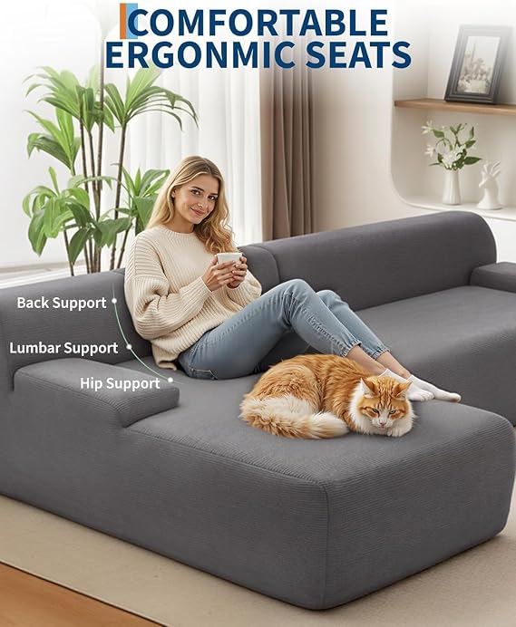 Aptliton 270cm Modular Sectional Sofa Jumbo Cord 3-4 Seater Corner Sofa