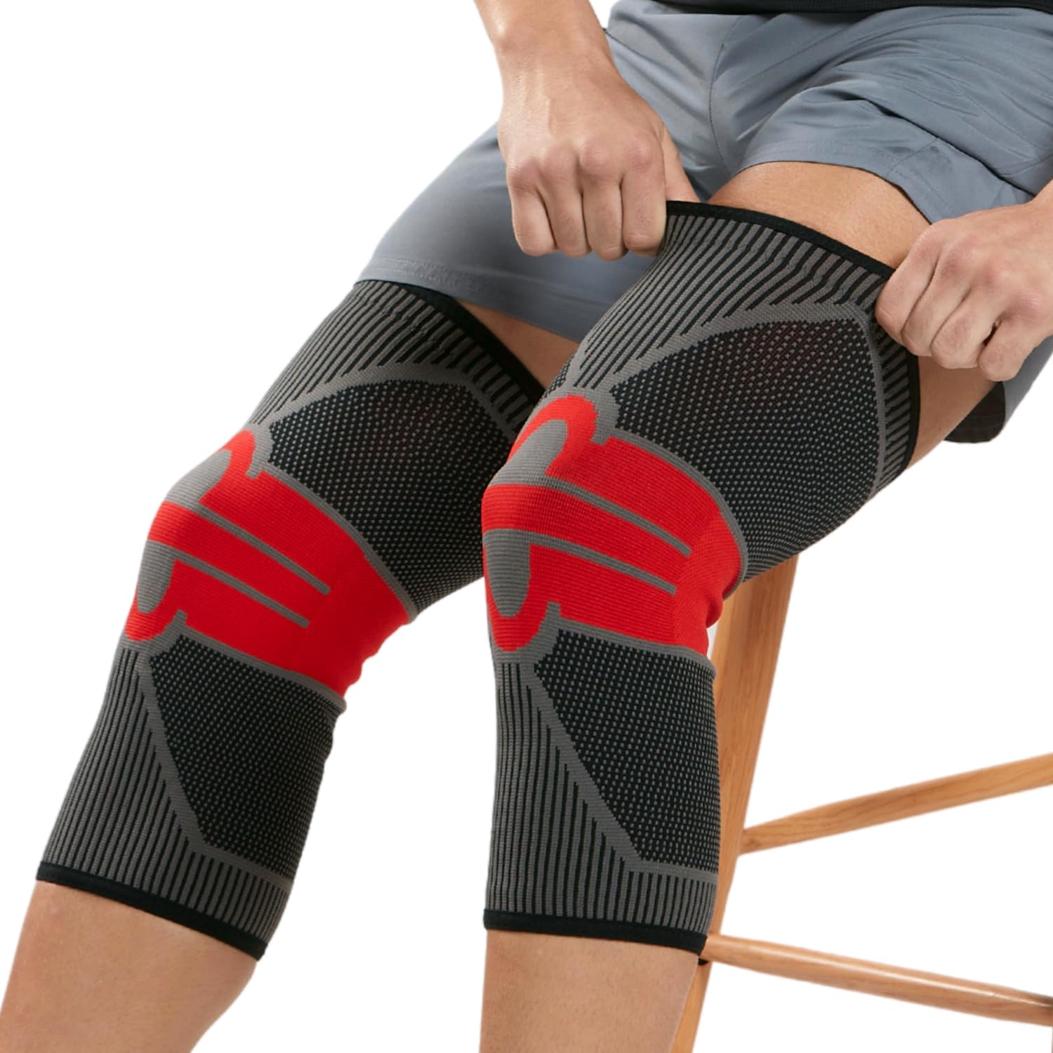 Flamingo Super Premium Knee Cap for Men & Women | Knee Support Brace for Pain Relief, Sports, Gym, Arthritis & Injury Recovery | Breathable Compression Sleeve - Black & Red | Medium 3