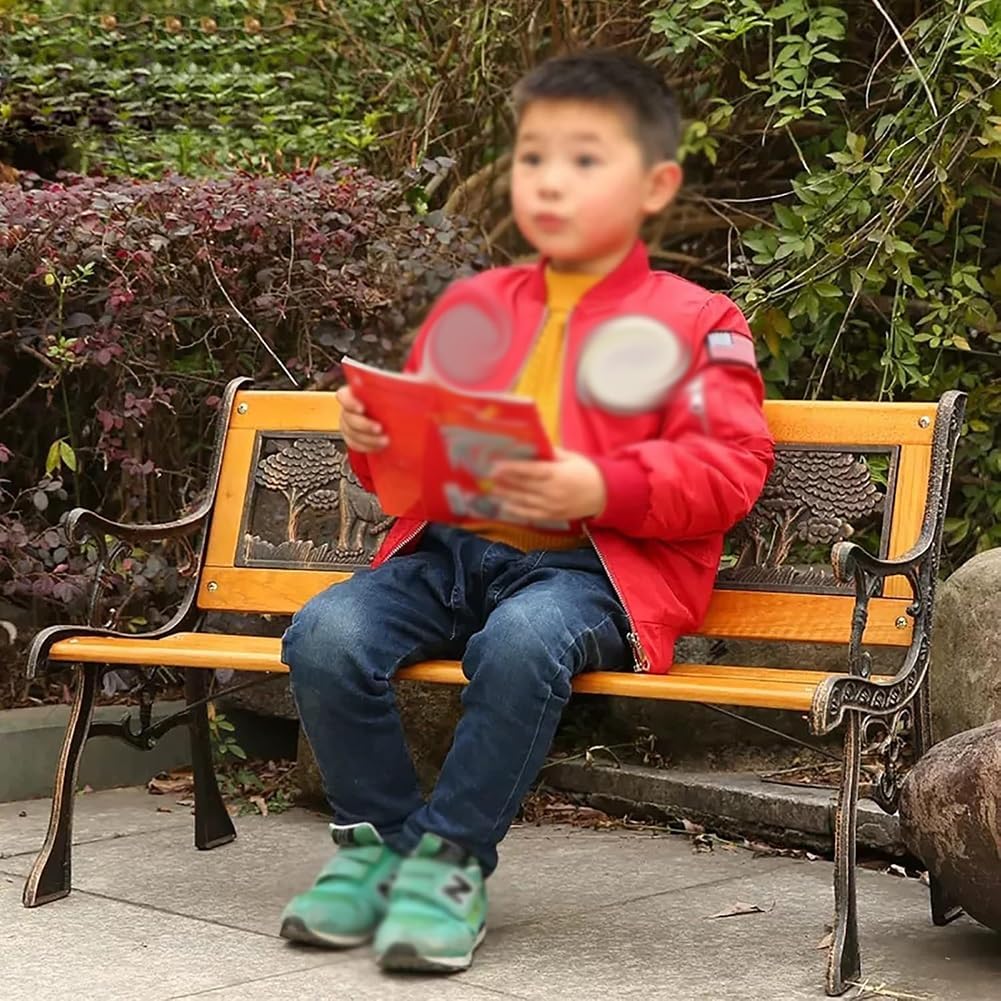 Rygcrud Kids Double Seater Garden Patio Benches with Animal Backrest, Wooden & Cast Iron Mini Sized Park Outdoor Bench, Villa Courtyard Decoration