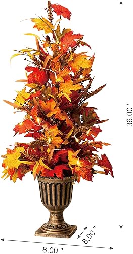 Miniatura 2 de Glitzhome Árbol de hojas de arce iluminadas de otoño de 36 pulgadas de alto, urna artificial en maceta con temporizador, 20 luces blancas cálidas
