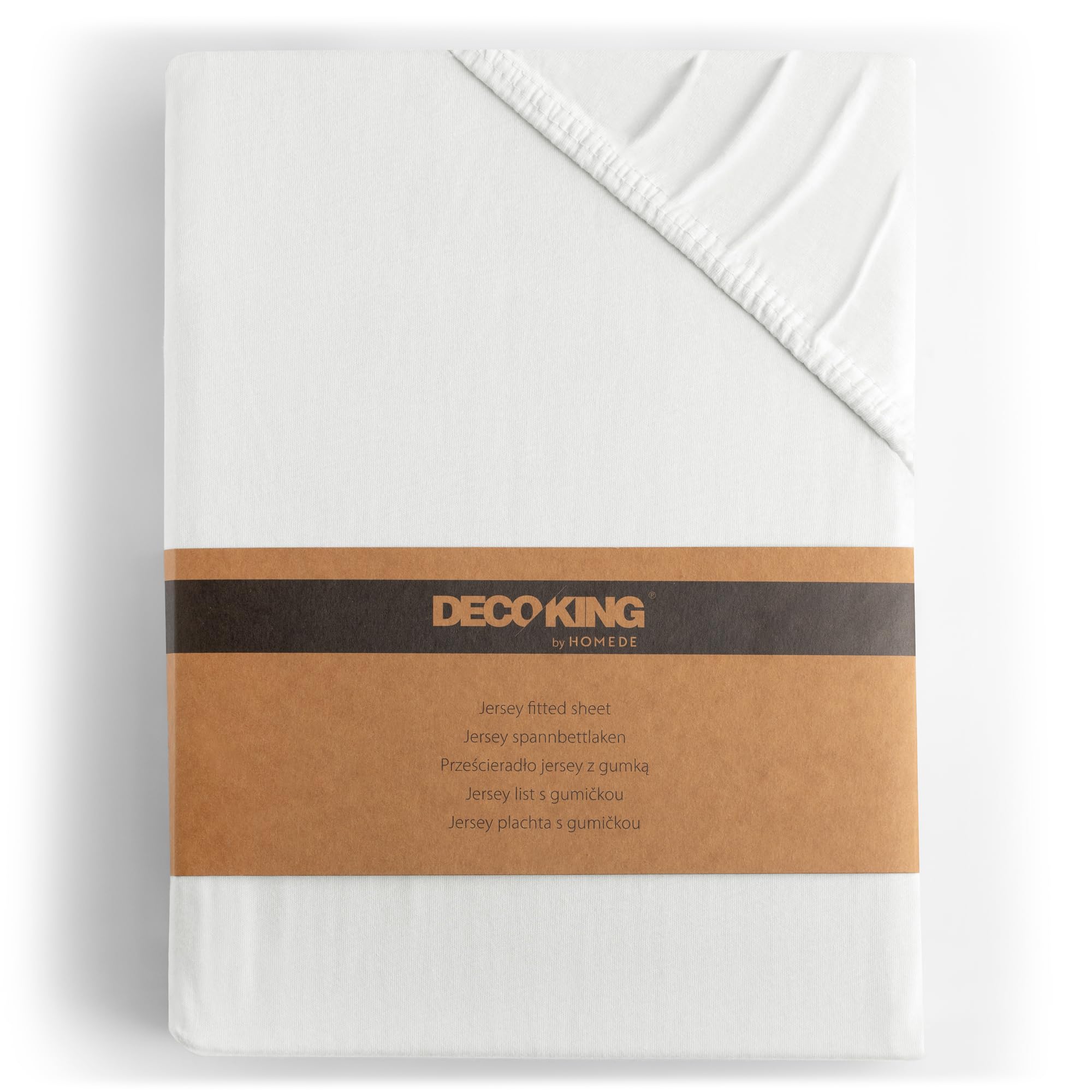 DecoKing 200x200-200x220 cm 100% Algodón Peinado Sábana Bajera Ajustable Jersey Blanco Amber Collection