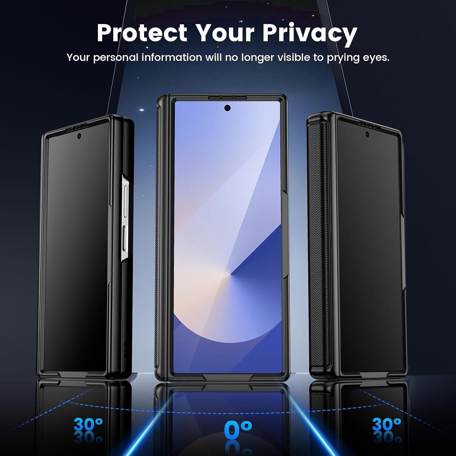 VEGO for Galaxy Z Fold 6 Case, Belt Clip Holster & 360°Ring Magnetic Kickstand & Camera Cover & Privacy Screen Protector, Hinge Protection Shockproof Cover for Samsung Z Fold6 - Privacy Black