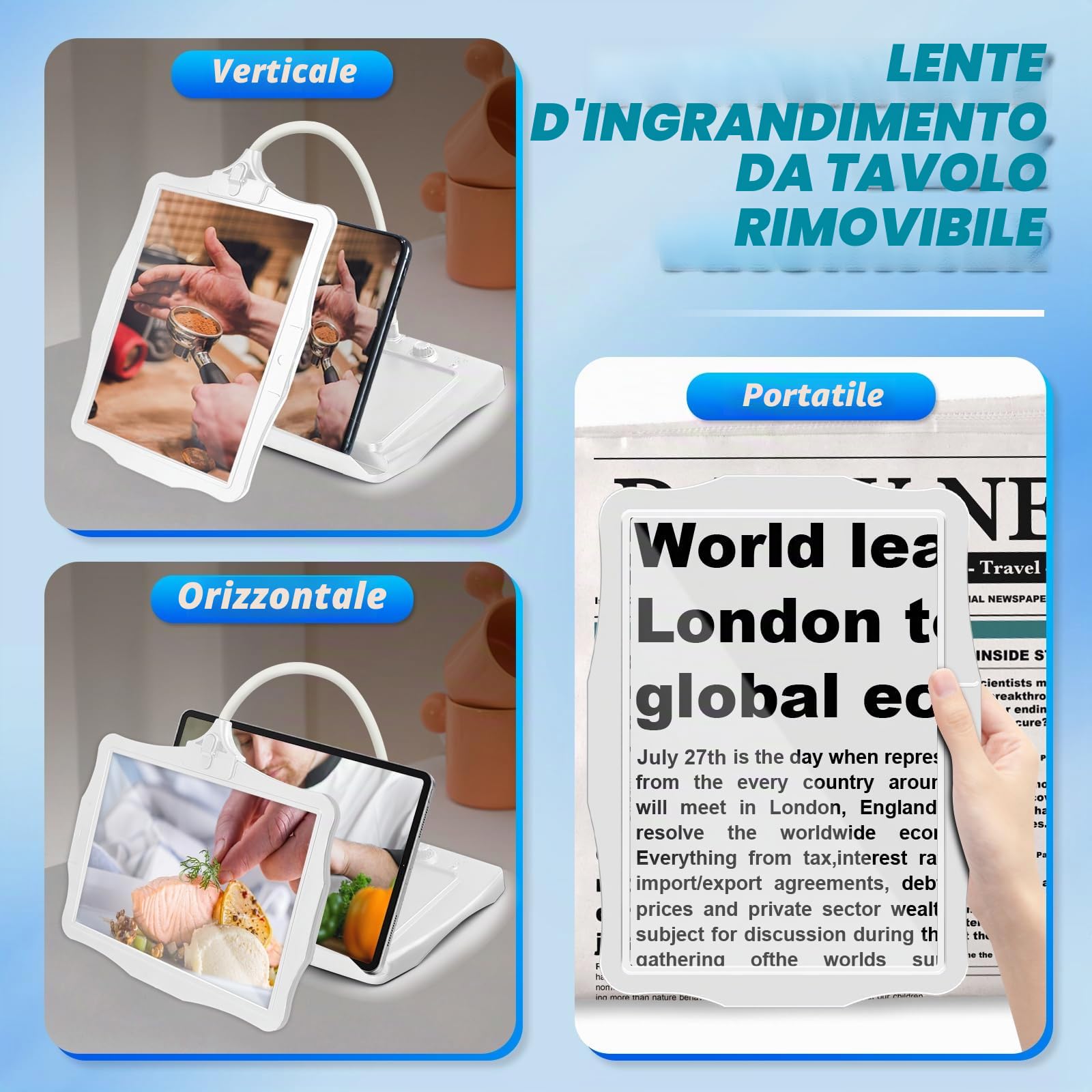 NZQXJXZ 10X Ricaricabile Lente Ingrandimento con Luce e Supporto