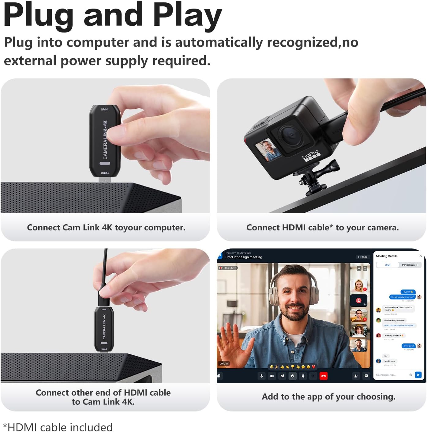 Cam Link 4K – External Capture Card for DSLR Camcorder ActionCam as Webcam, HDMI to USB 3.0, Meet/Stream/Record in 4K60/1080p120, Easy Connect for OBS/Zoom, Windows/Mac