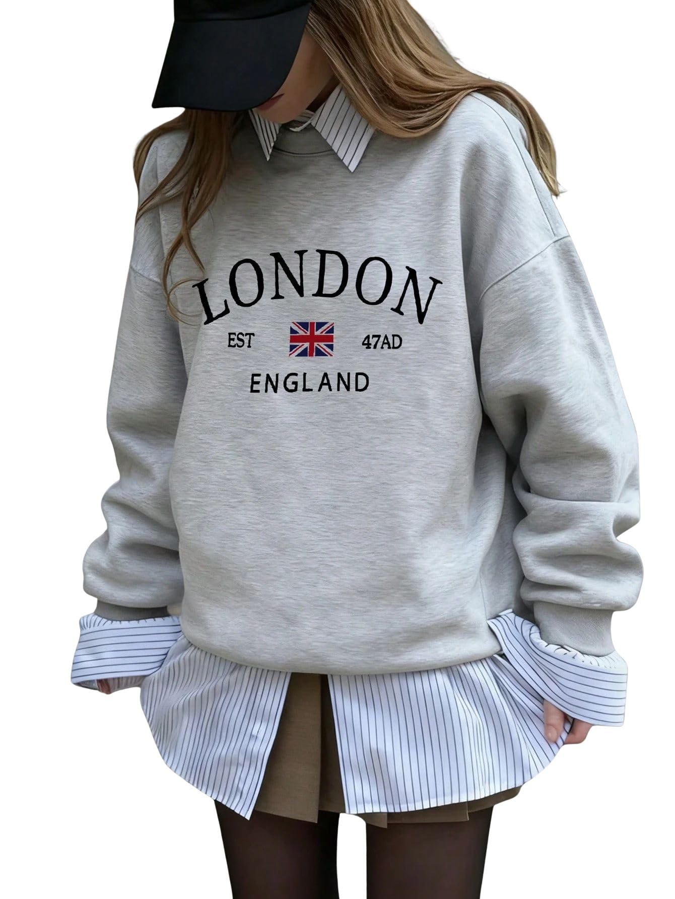 Women's Casual Crew Neck Sweatshirt with Stylish Color Blocking-image-1