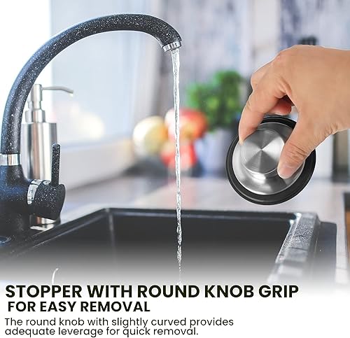 Miniatura 7 de Tapones para fregadero de cocina de acero inoxidable - Tapones de drenaje de fregadero de ajuste universal de 3.35 x 1.18 pulgadas, con sello