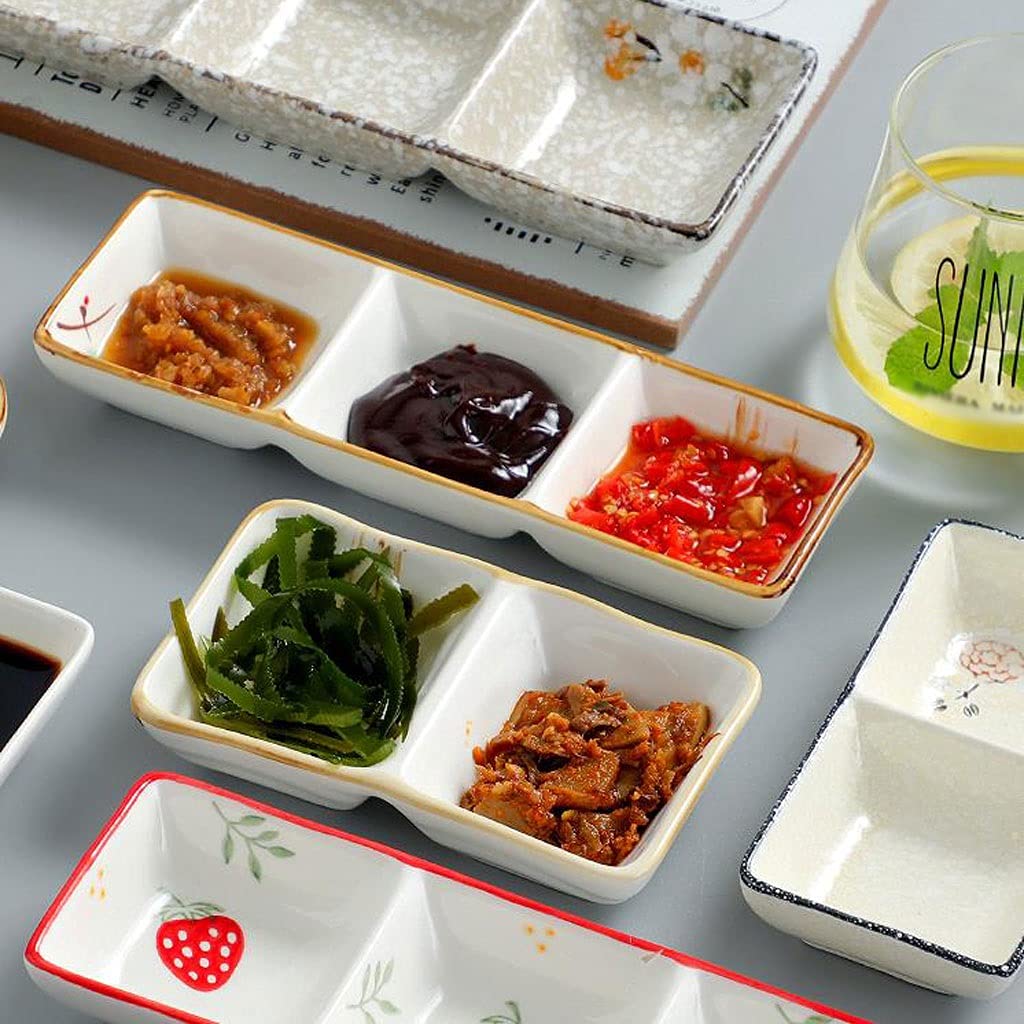 Saucenschale mit 3 Fächern, unterteilte Dip-Saucenschalen, Keramik-Vorspeisenteller für Essig, Vorspeisen, Ketchup, BBQ