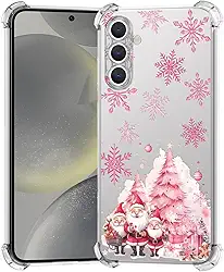 Capa de Natal para Samsung Galaxy S24 Floco de Neve Rosa, Design de Árvore de Natal, Capa Protetora Flexível de Papai Noel, Capa de Celular para Samsung Galaxy S24 Crianças Mulheres