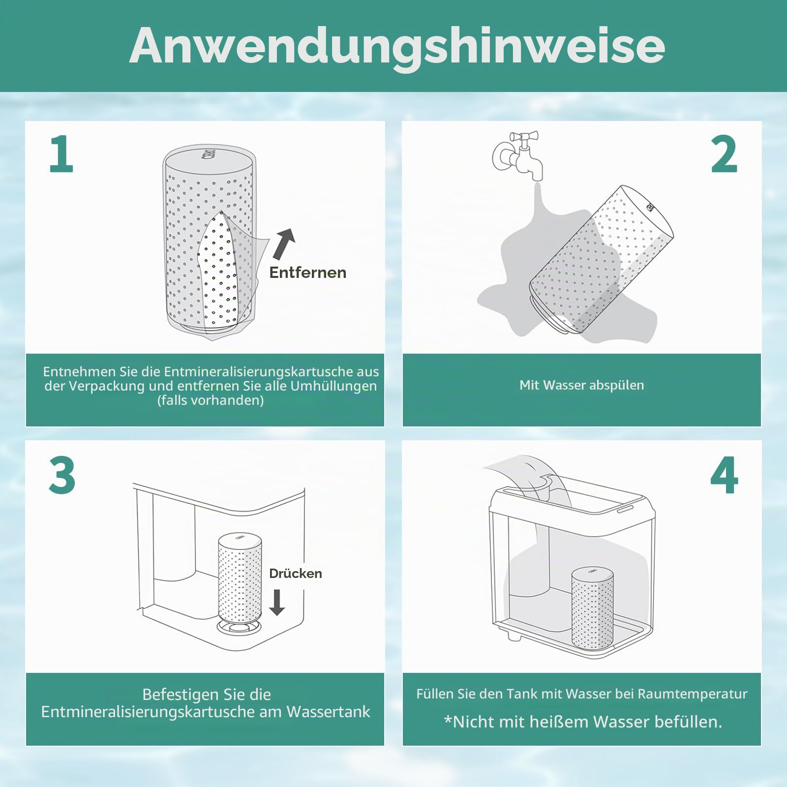 Wasserreinigungspatrone passend für DREO HM311 / HM311S, HM524 / HM524S, HM306 / HM306S, HM409S, HM420S, HM321, HM312 Luftbefeuchter-Ersatz, 150 Liter Clean Mist Demineralisierungskartusche