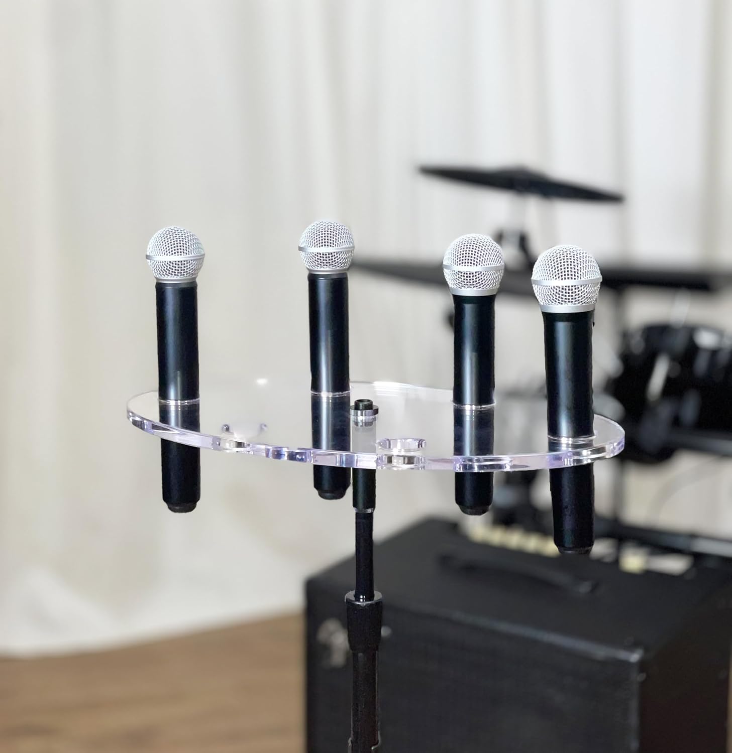 Multi Mic Holder – Holds 6 Mics | Clear Acrylic Mic Stand Organizer for DJ, Church, Stage & Studio | Fits Standard Mic Stands | Supply Goose | Wireless Mic Holder