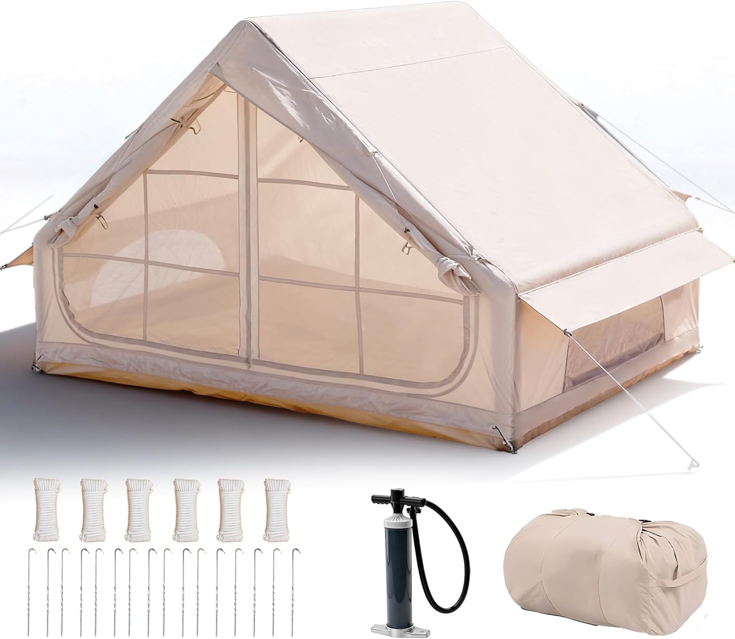 4-6 Person Inflatable Air Tent - 4 Season Family Camping Tent with 3000mm Waterproof & Quick Setup Under 5 Mins, Includes Manual Pump, Storage Bag & Stakes