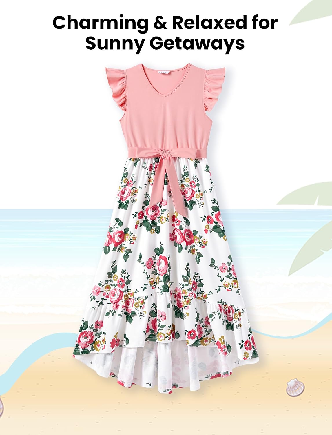 PATPAT Family Matching Outfits Summer Flutter Sleeve Mommy and Me Dresses and T-Shirts Sets Holiday Casual Family Outfits