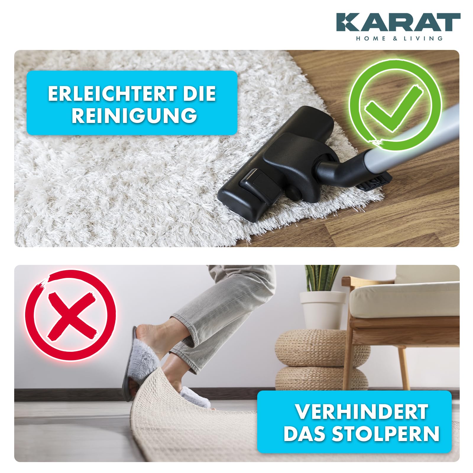 28-tlg. Antirutschmatten Set Für Teppiche - Mit Klebeband & Herz-Matten