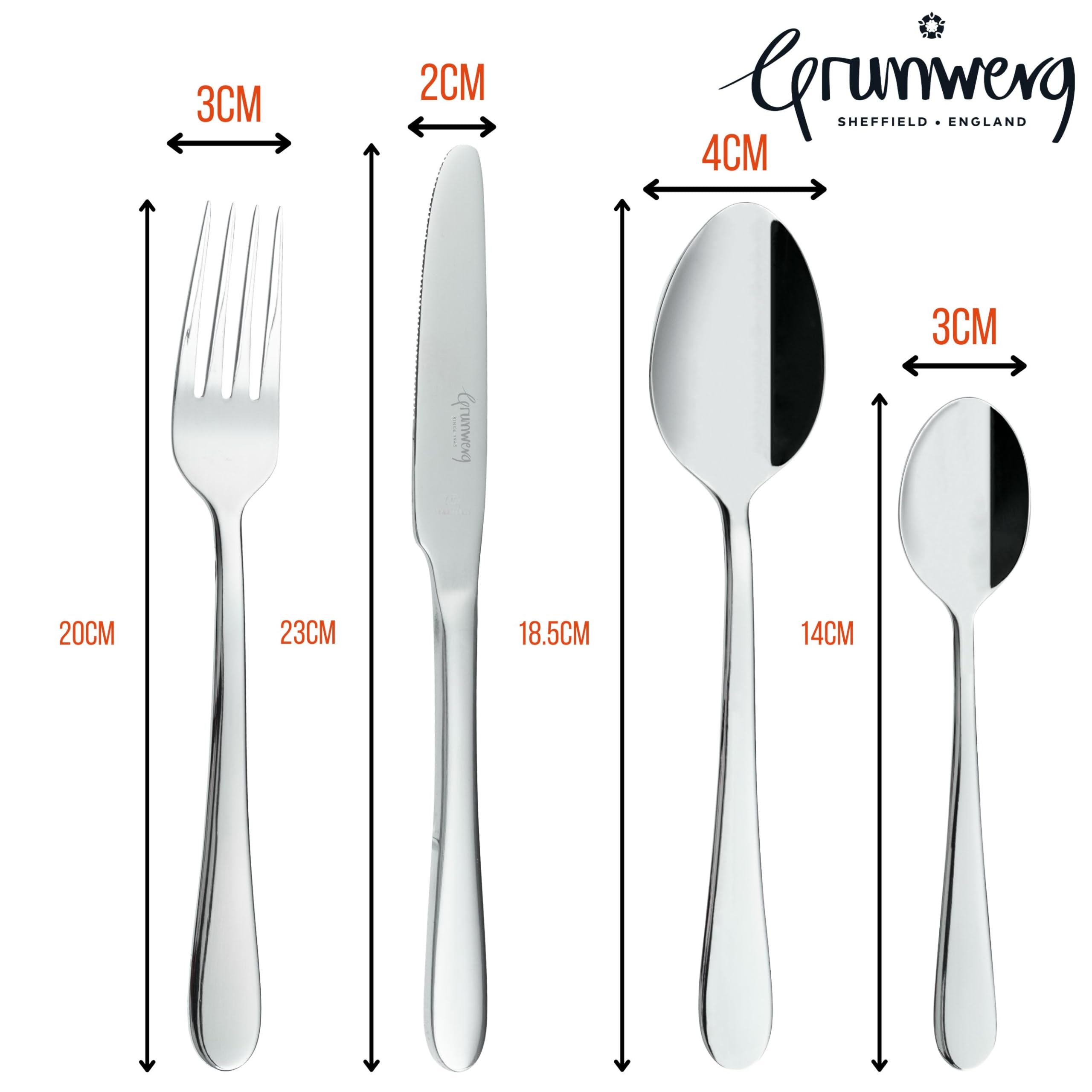Grunwerg Windsor Juego de Cubiertos Espejo de 24 Piezas en Caja, Acero Inoxidable 18/10, 6 x Cuchillos de Mesa, Tenedores de Mesa, Cucharas de Postre, Cucharillas de Té