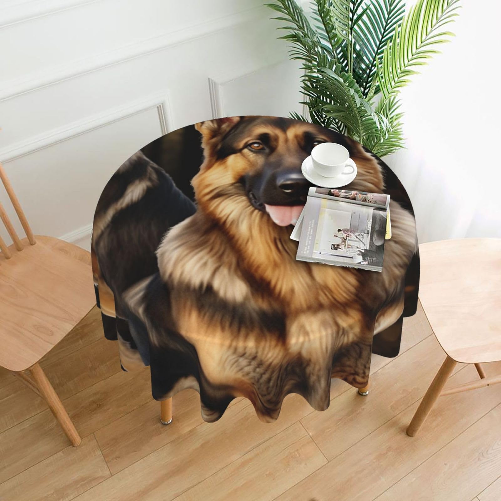 Fodpand Black German Shepherd Tablecloths For Round Tables 60 Inches - Reusable And Washable Kitchen Table Clothes Decorative Table Cover For Dining Tables, Buffet Parties, Wrinkle Resistant
