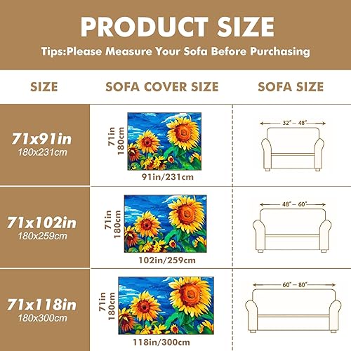Miniatura 7 de Funda protectora de muebles de girasol para sofá de 3 cojines, resistente a las manchas