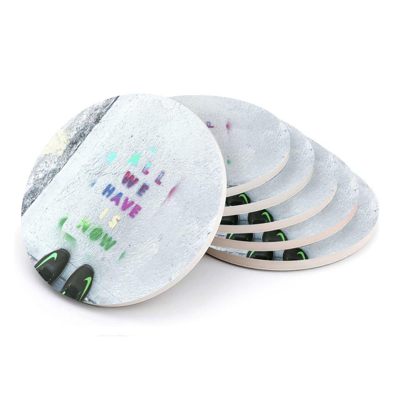 Sous-verre ronds en céramique graffiti inspirant lot de 6 pièces de 108 mm pour table