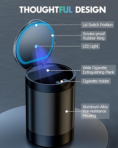 Miniatura 7 de Cenicero con tapa, cenicero portavasos, a prueba de olores y humo, mini cubo de basura portátil para automóvil, cenicero desmontable de aleación de