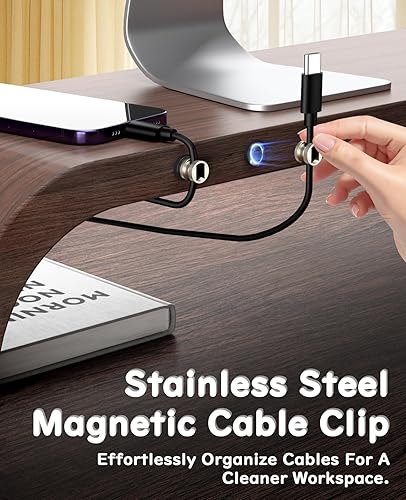 Miniatura 2 de Maveek Metal Magnetic Cord Holder, Magnet Cable Clips Stainless Steel Adjustable Cord Organizers for Desk Nightstand Car Office Charging Wires USB C