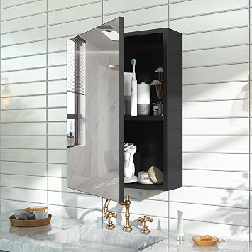 Medicine Cabinet Mirror with Storage - 32x24 Inch Pre-Assembled Medicine Cabinets Mirror for Bathroom, Surface/Recessed Wall Mounted Farmhouse Large Medicine Cabinet, Black
