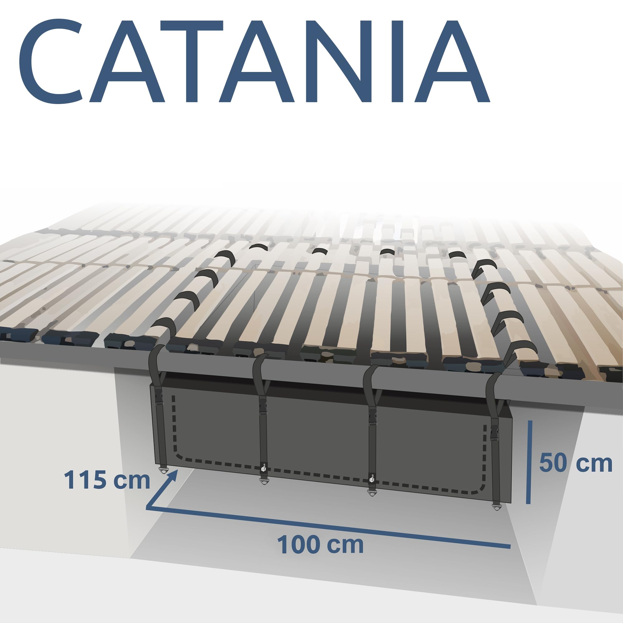 your GEAR Catania - Bolsa de almacenamiento para garaje trasero, 115 x 100 x 50 cm, 2º nivel de carga bajo somier de listones, organizador para autocaravanas y furgonetas, muebles de camping, para