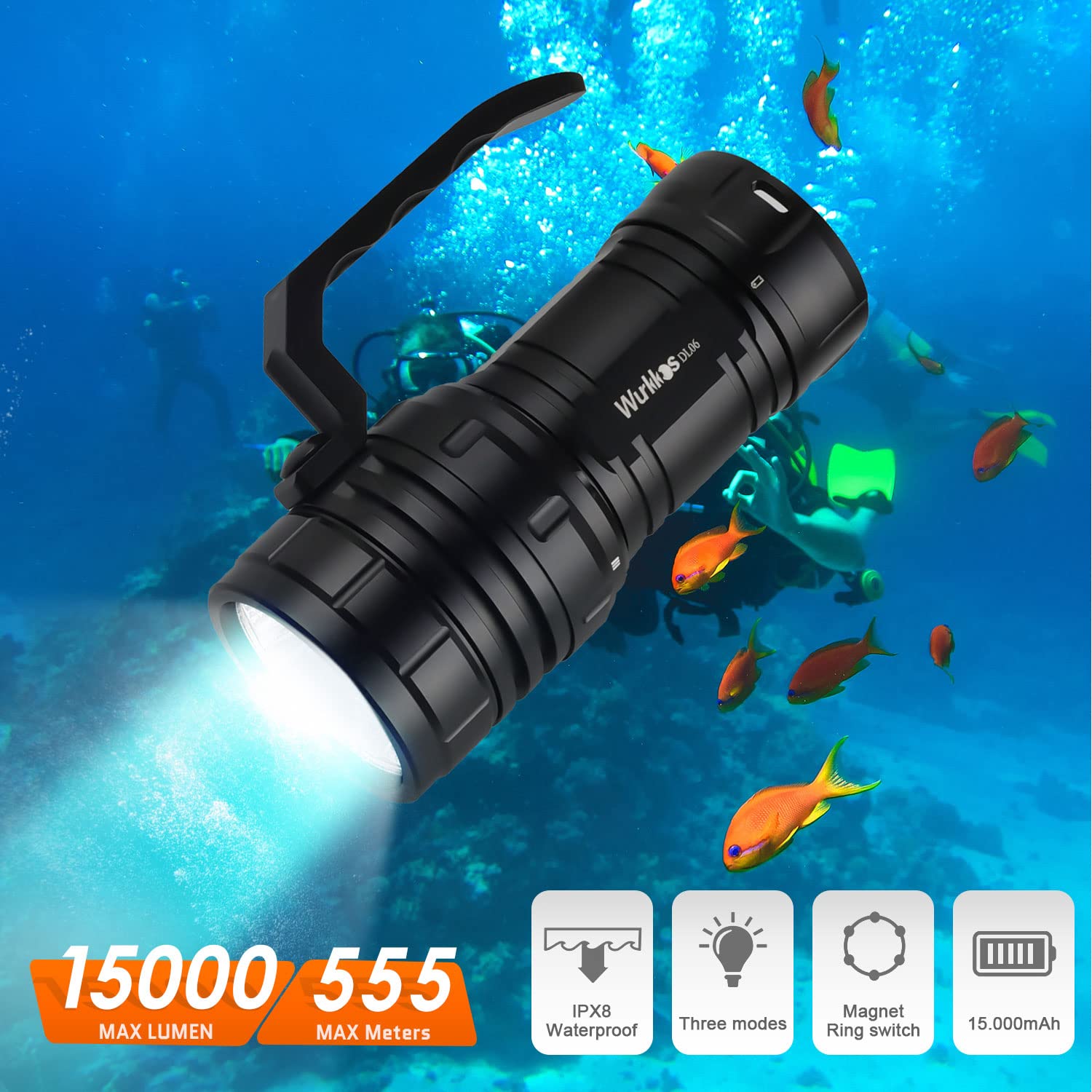 Torcia Subacquea Wurkkos DL70 - 13.000 Lumen, 4 LED XHP50.2, Impermeabile 100m, Con Batterie - Foto 8