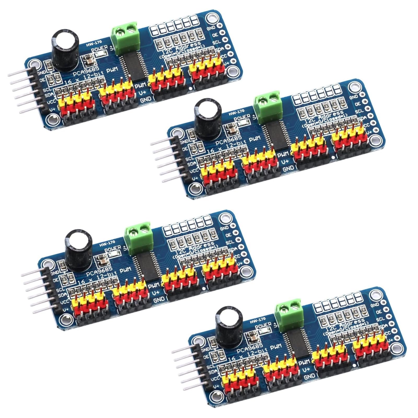 4 szt. PCA9685 PWM sterownik silnika 16-kanałowy, 12-bitowy moduł PWM IIC, rozszerzalny moduł sterownika 16-portowego do robota PWM